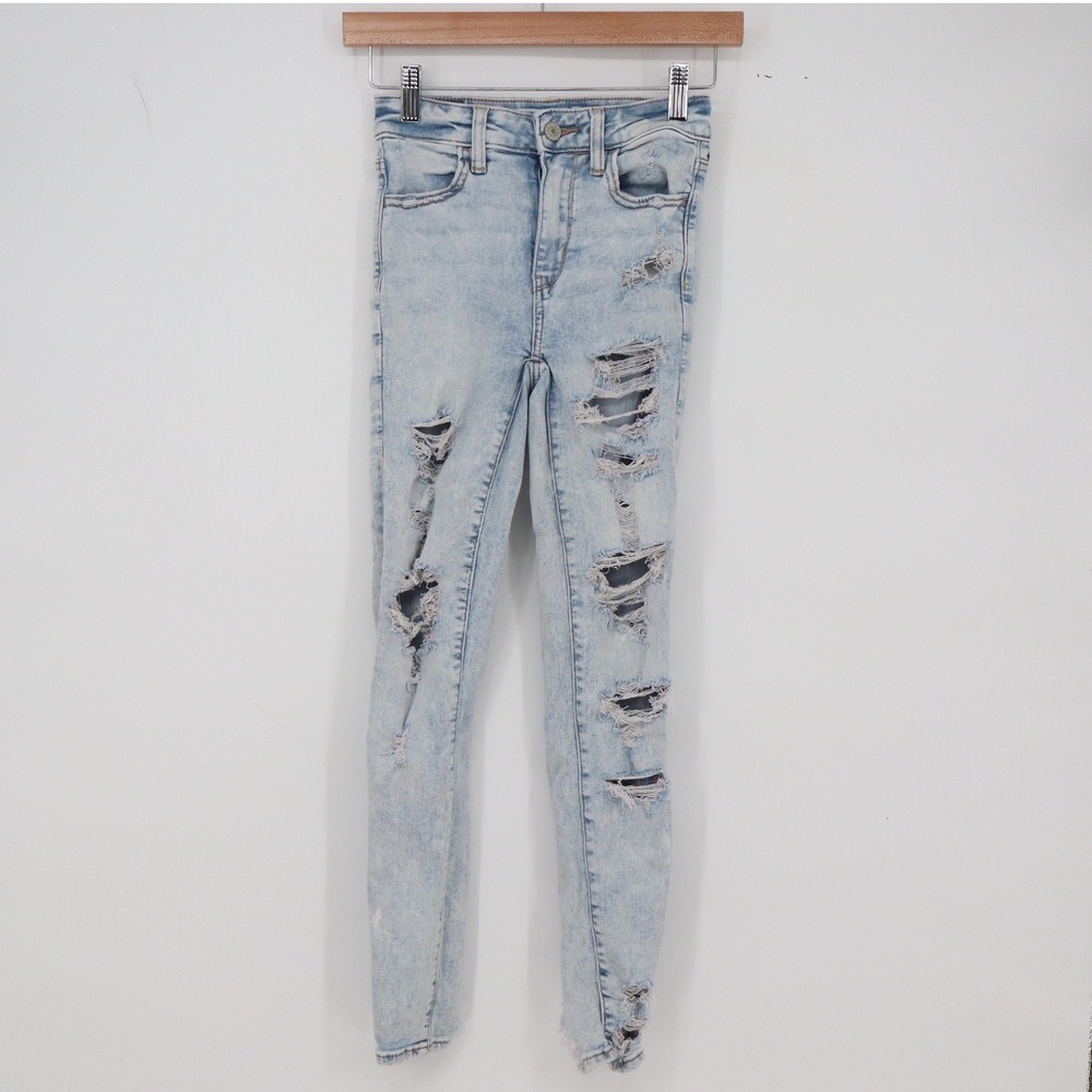 American Eagle Jegging Womens 00 Super Hi-Rise Light Wash Distressed Excellent